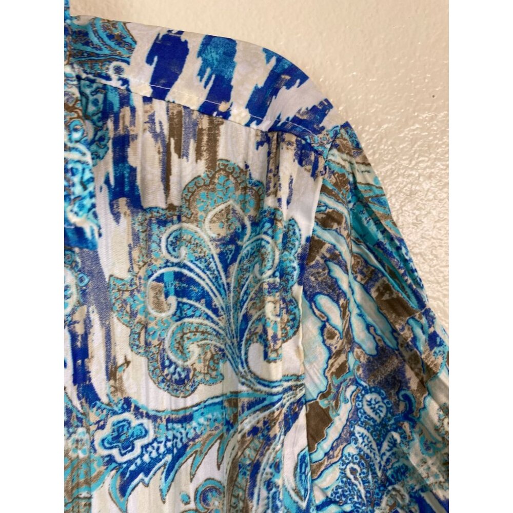 Chicos 2 Womens Paisley Button Up Top Size Large Crinkle Western Boho Blue Artsy - Picture 10 of 15